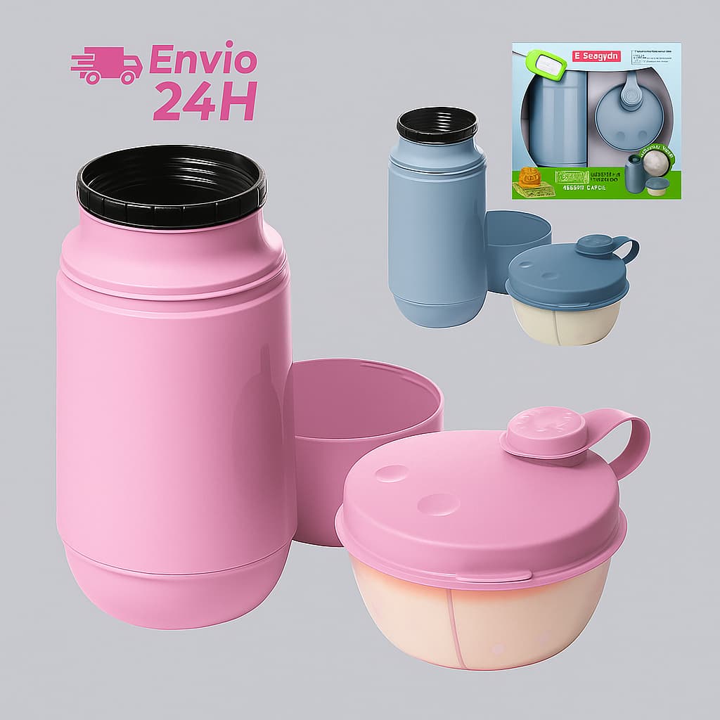 Kit Passeio Infantil Sanremo – Garrafa Térmica 250ml + Pote Leite em Pó 3 Divisórias (Rosa ou Azul)
