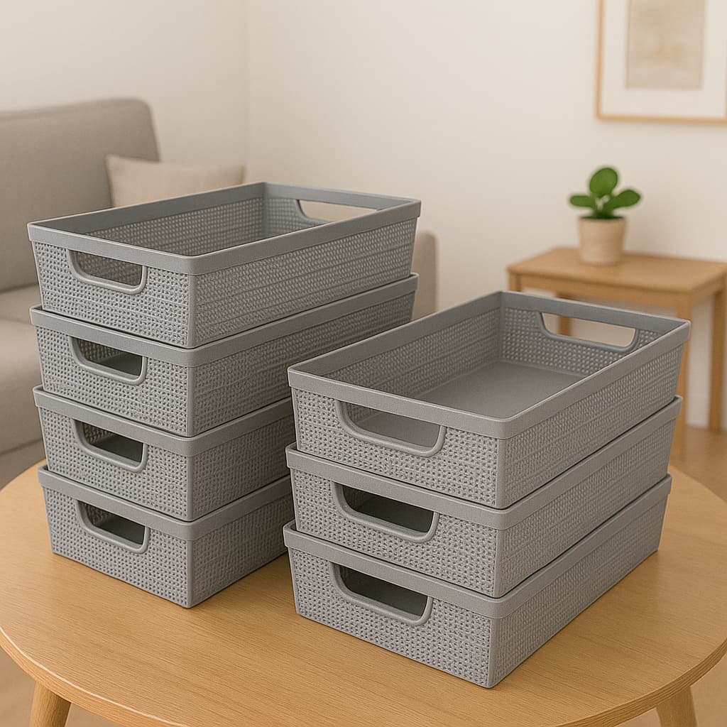 Kit 7 Cestos Organizadores 5,2 Litros Multiuso Lavanderia Armário Cozinha Multiuso Plástico Rattan