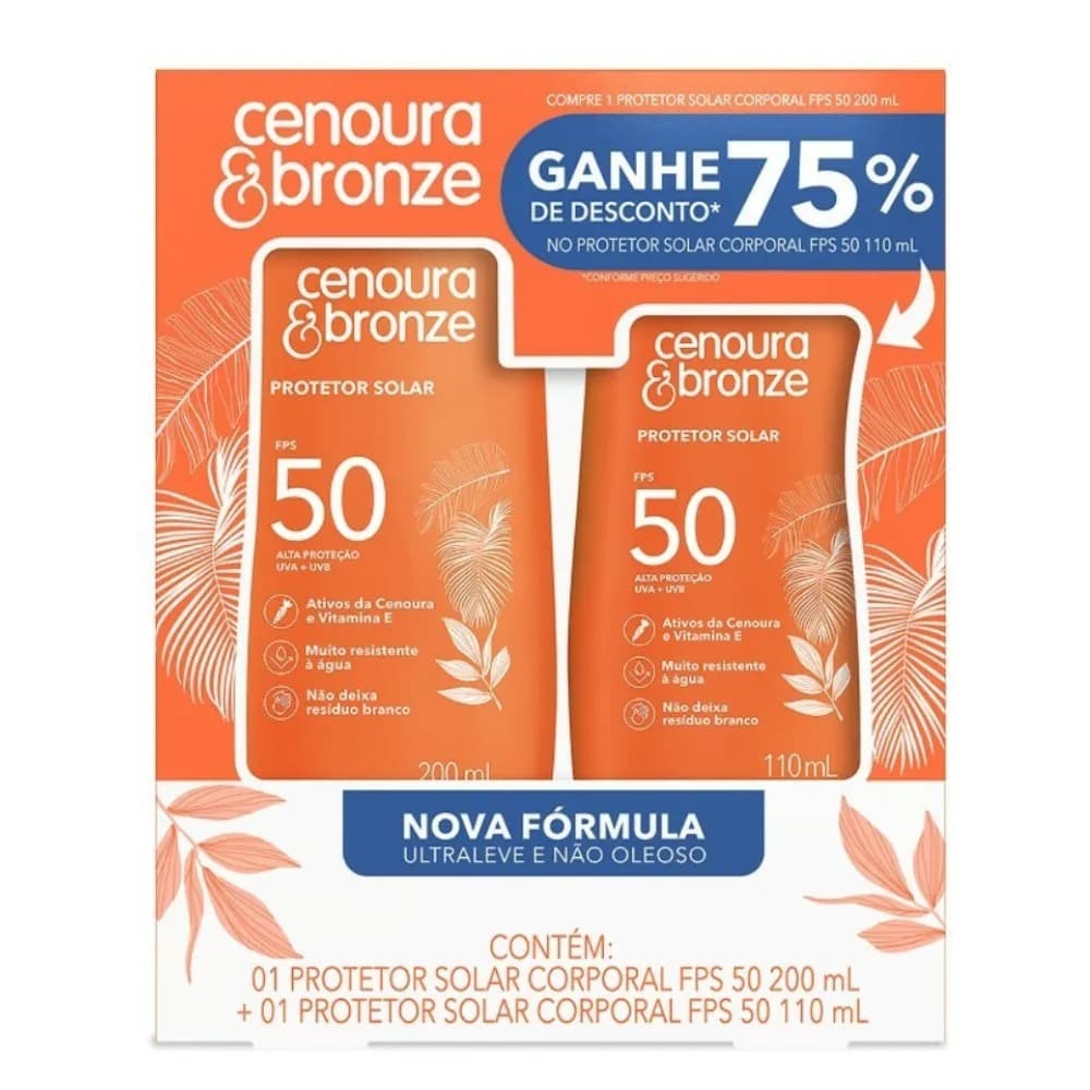 Kit Cenoura e Bronze Protetor Solar Corporal FPS50 200ml + Protetor Solar FPS50 110ml