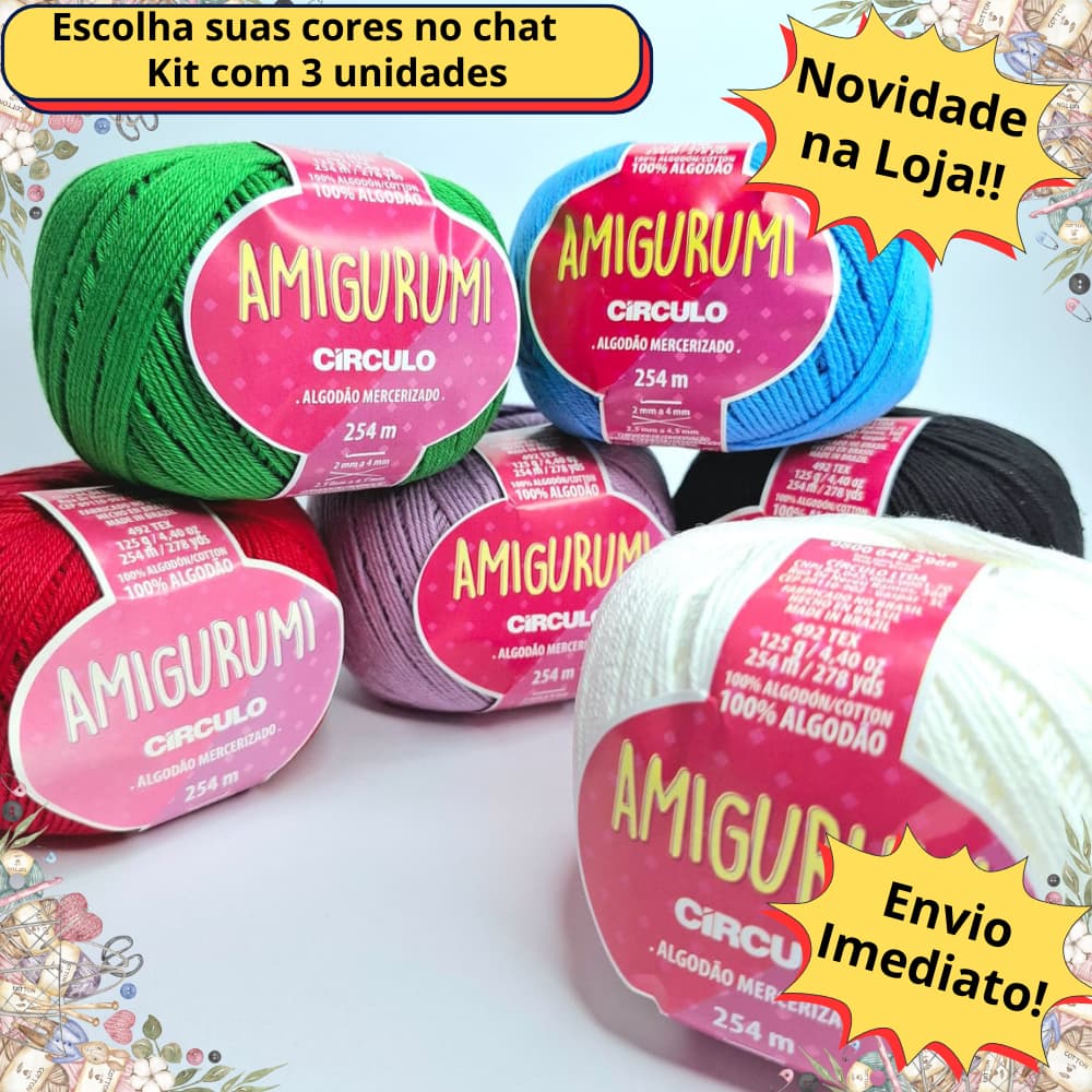 Fio Linha Amigurumi Círculo 125 gramas Kit c/3 und fio de algodão para Croche Trico e roupas