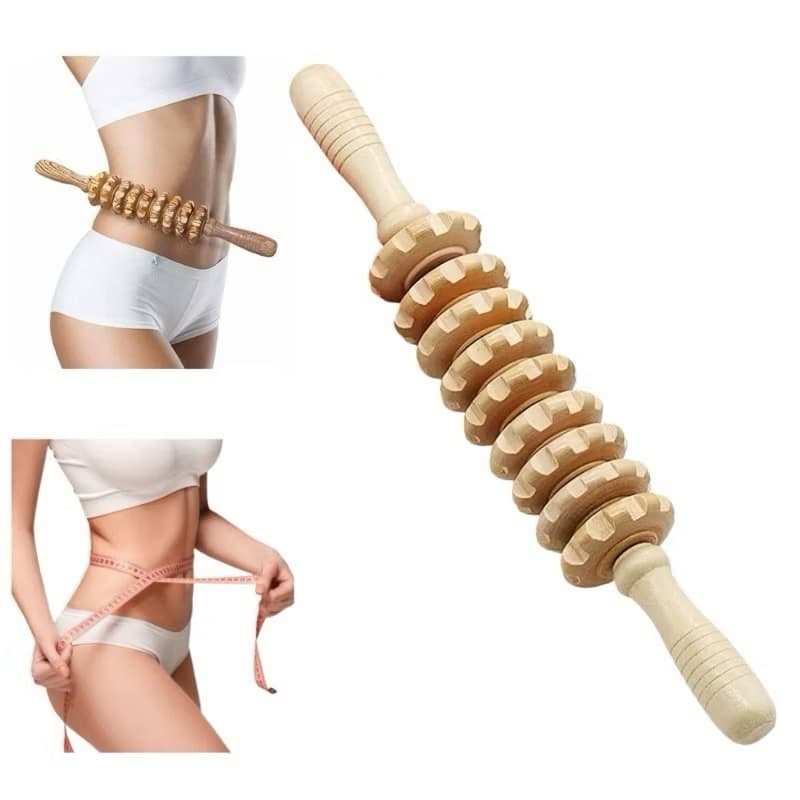 massageador madeira com alça deslizante an-Ti, bastão massageador 9 rolos para dar forma ao corpo, alívio à dor muscular