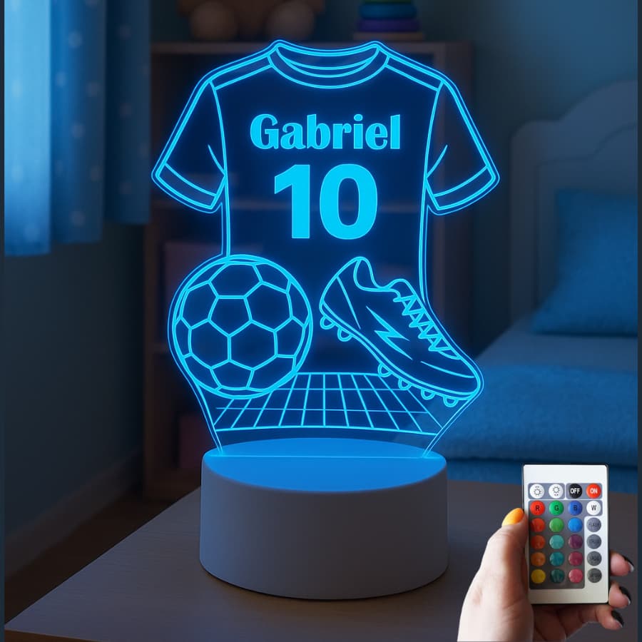 Luminária Futebol 3D Jogador Temática Abajur Infantil Personalizado LED