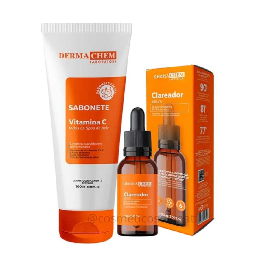 Kit Skincare basico Clareador de Pele com Vitamina C  Sérum Melasma e Sabonete Facial Dermachem