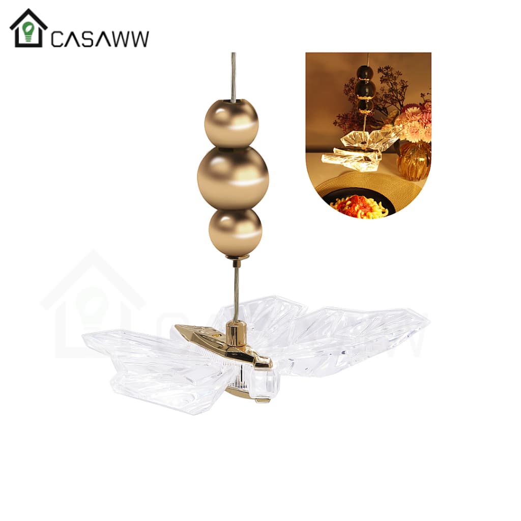 Pendente Borboleta Cristal Acrílico Led 3200K Luminária Pendente Dourado Led 7W Para Lavabo Quarto