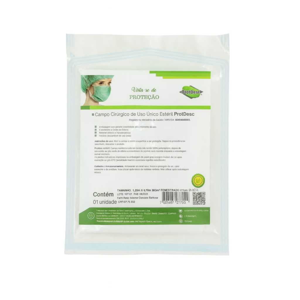 Campo Fenestrado Estéril, Branco, Gramatura 30, 1,20m x 70cm Protdesc - Kit 2 Und
