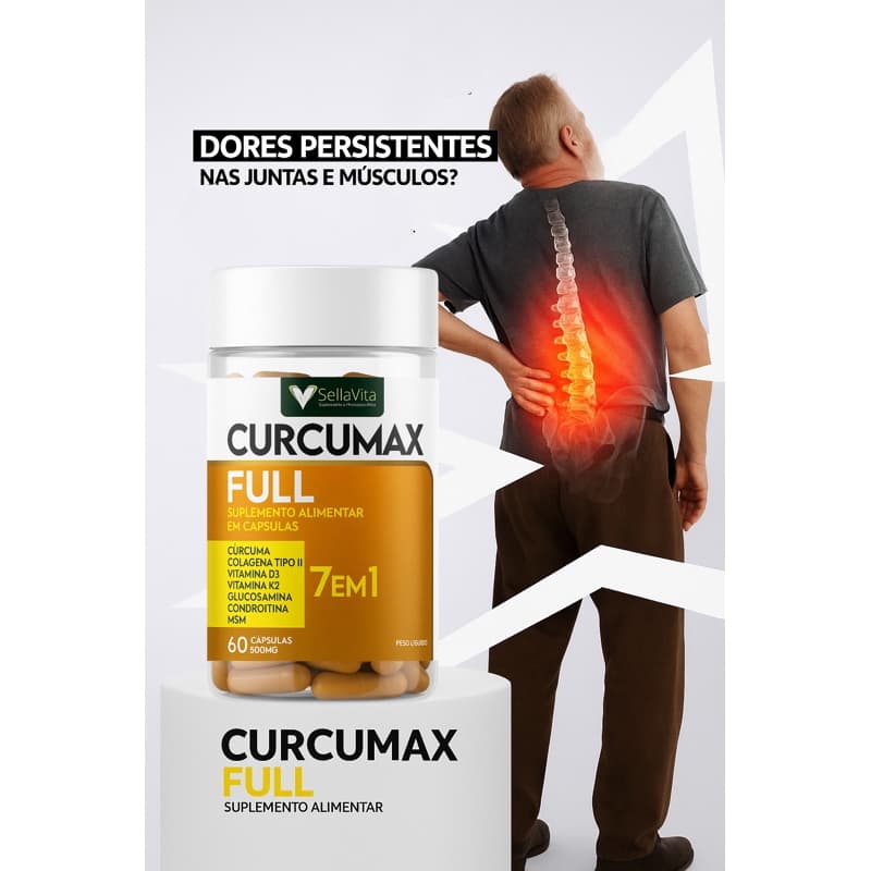 Colágeno Tipo 2 + Cúrcuma + Msm + Vitamina K2 + Vitamina D + Glucosamina e Condroitina – 60 caps SellaVita Curcumax