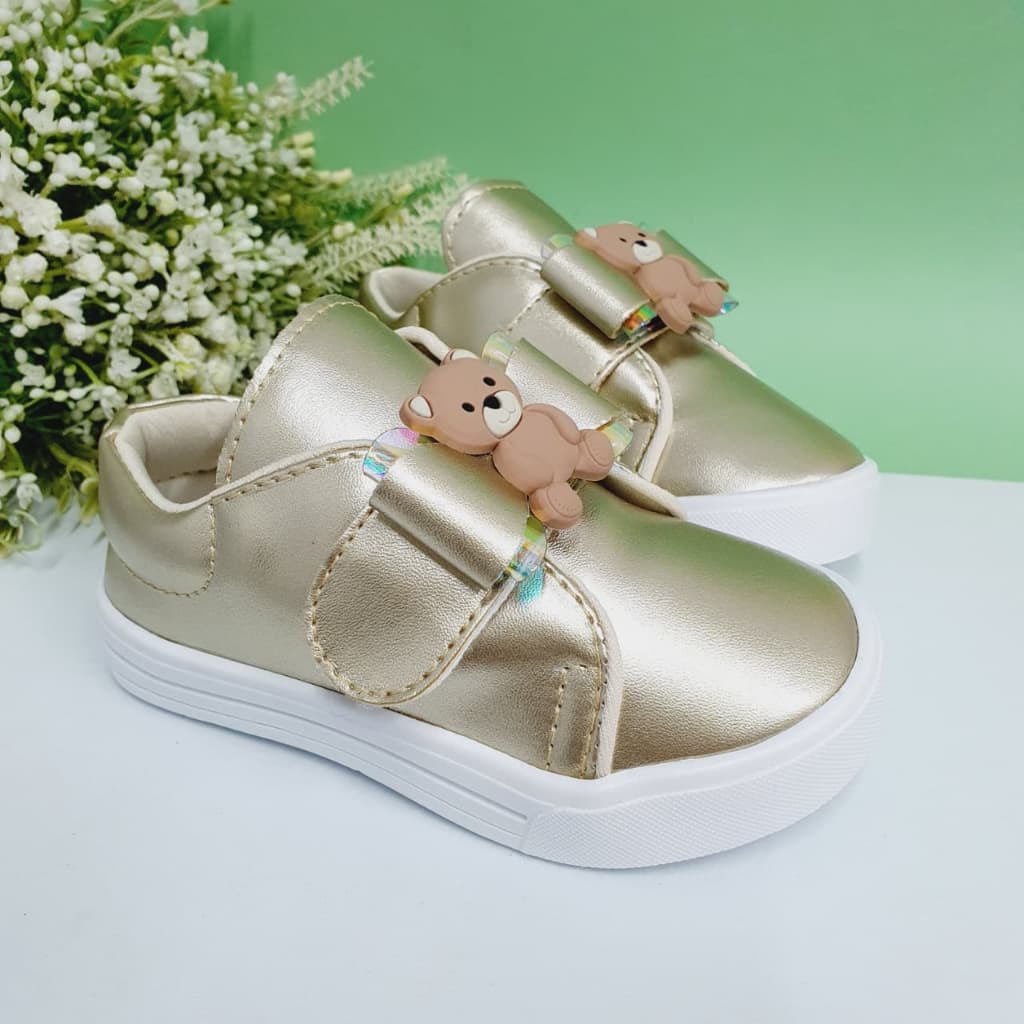 Tênis Feminino Infantil Ursinho Estiloso Menina Velcro Confortável