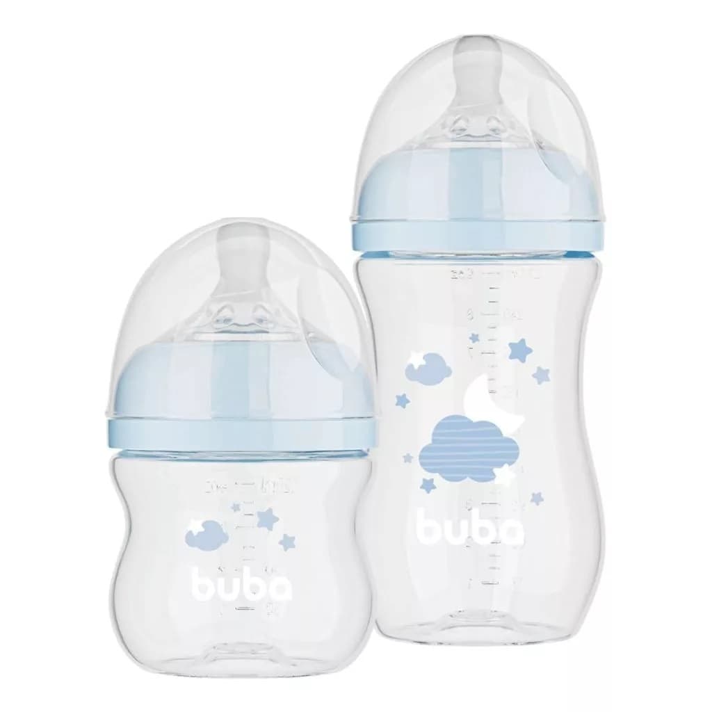 Kit 2 Mamadeiras Buba Easy Flow Anticólica 120ml e 270ml NUVEM (AZUL)