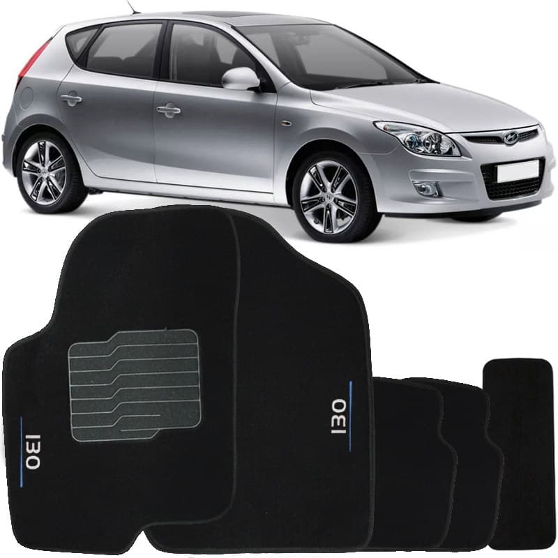 Jogo de Tapete Carpete I30 2010 à 2012 Soft Logo Bordado Preto 5 Peças Automotivo