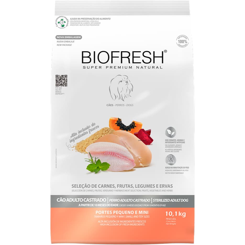 Ração 3kg Biofresh Cães Adultos Castrados Raças Pequenas
