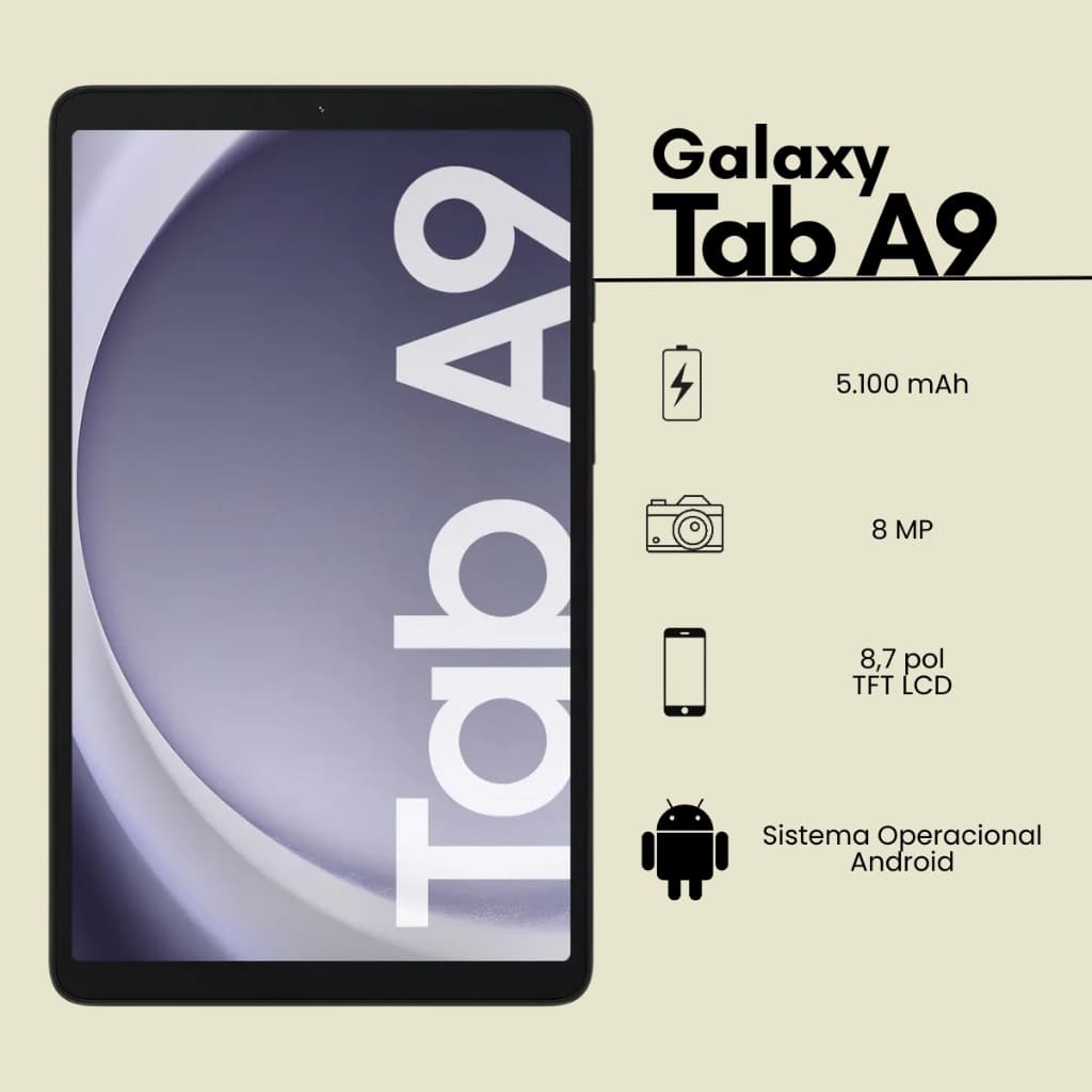 Tablet Samsung Galaxy Tab A9 - Grafite / 8.7" / 64GB/4GB RAM / Octa-Core / Wi-Fi / Android