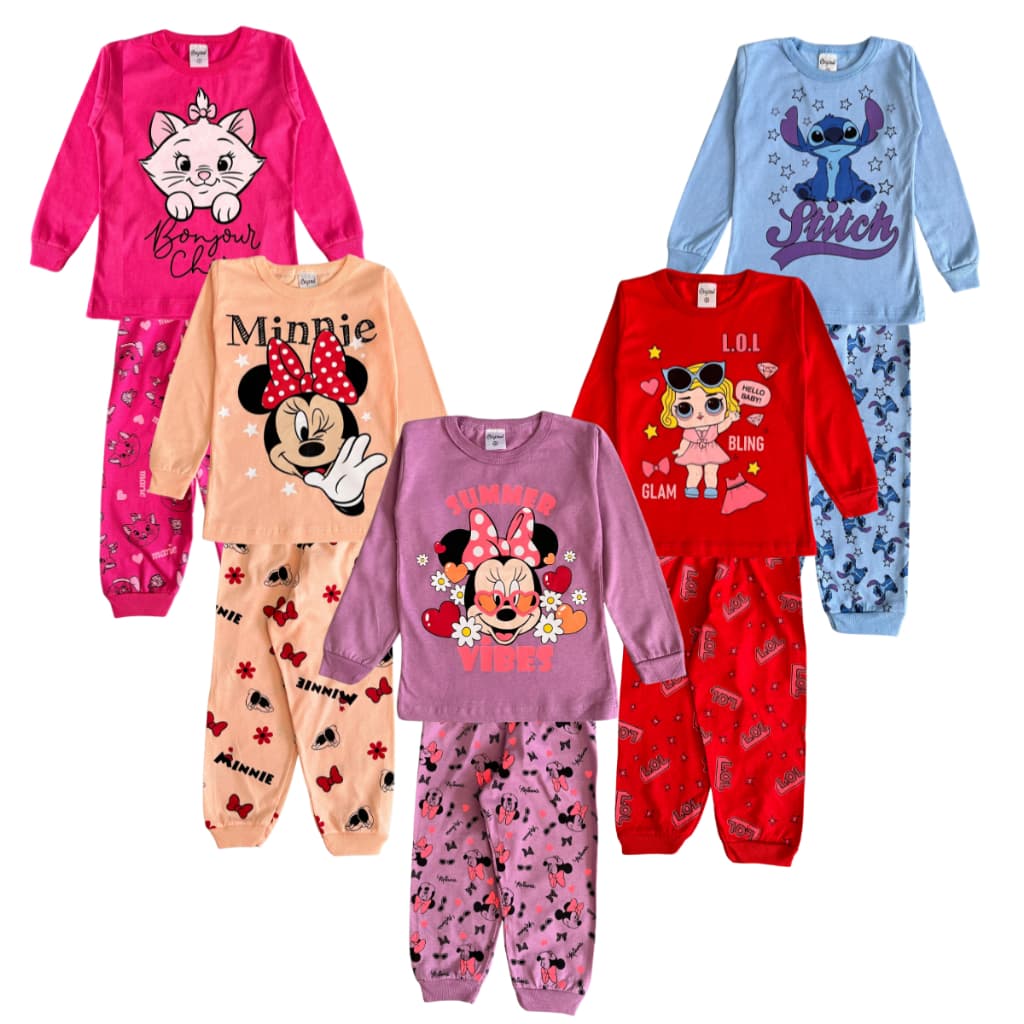 Pijama Bebê menina 100% algodão comprido manga longa roupa dormir meia estação conjunto
