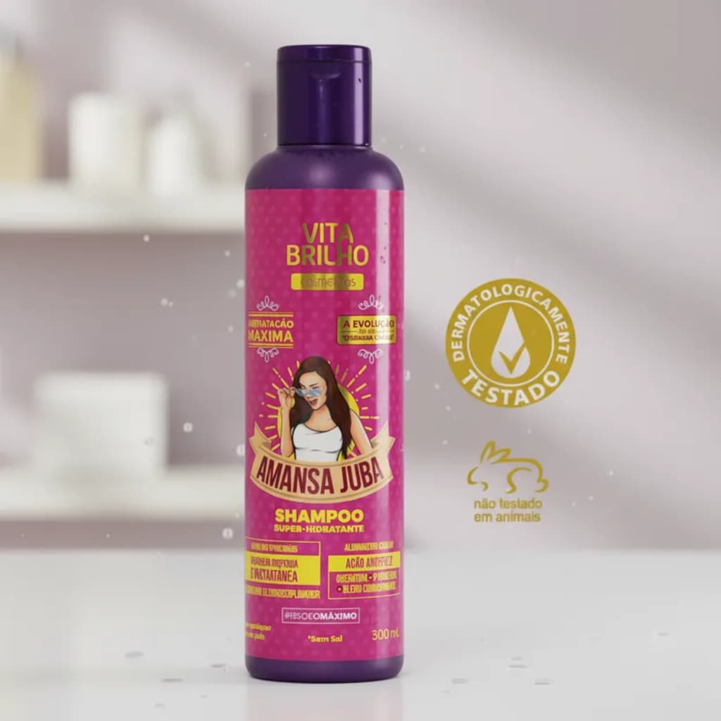 Shampoo Super Hidratante Reparação Profunda Desmaia Cabelo AntiFrizz Amansa Juba Vita Brilho 300ml