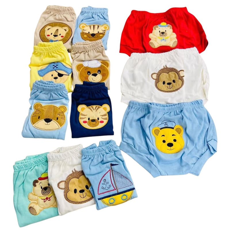 Tapa Fraldas Short de Bebê Menino e Menina 100% Algodão Bordado Kit Com 3 Peças