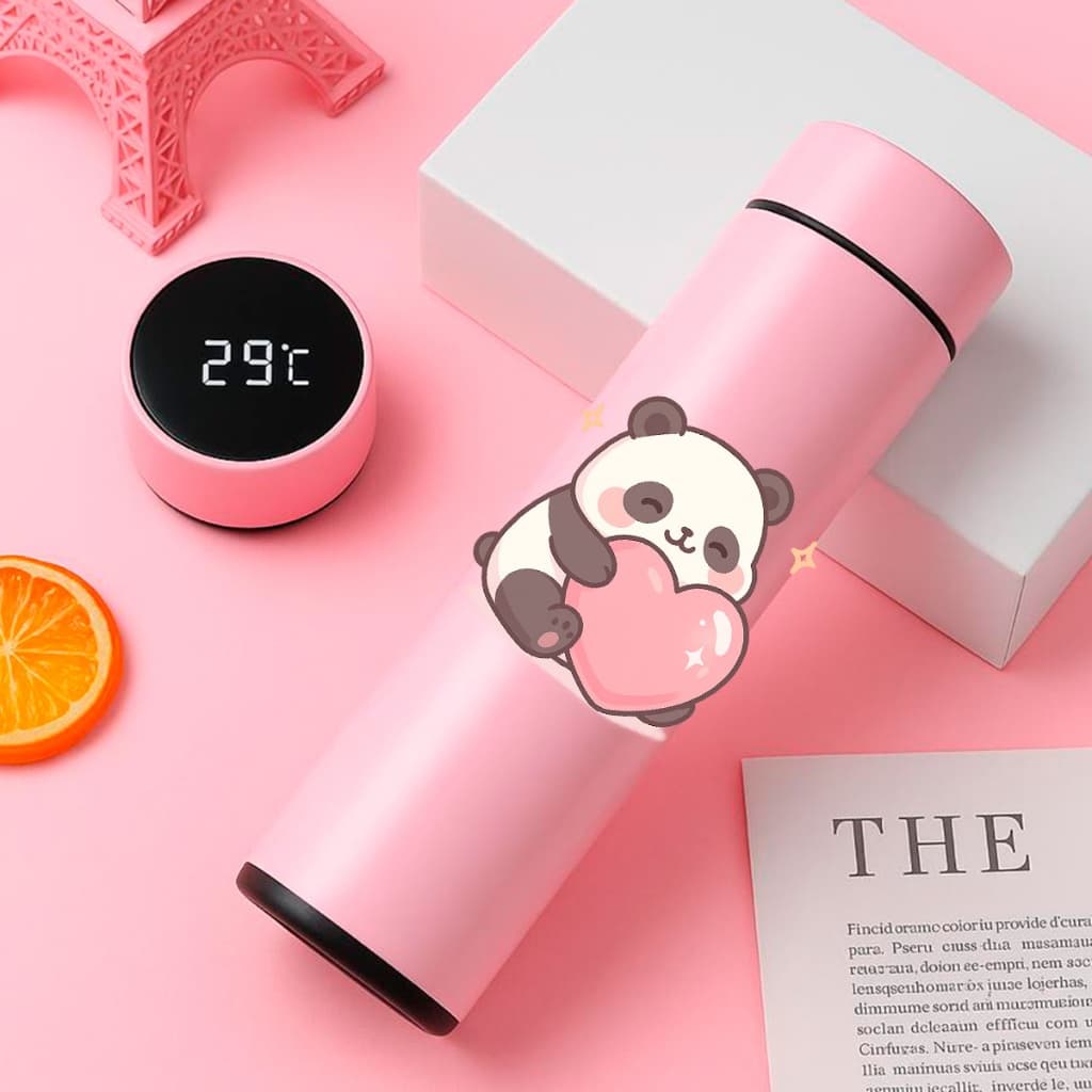 Garrafa Térmica Inox 500ml Panda Com Termômetro Digital Led Academia Inteligente Portátil