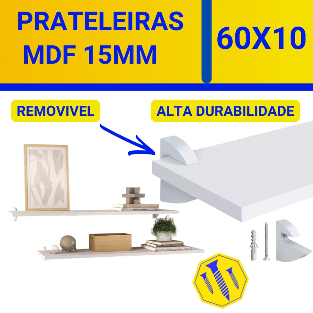 2 Prateleira 60x10 MDF Prateleiras com kit de instalação suporte tucano parede decoração