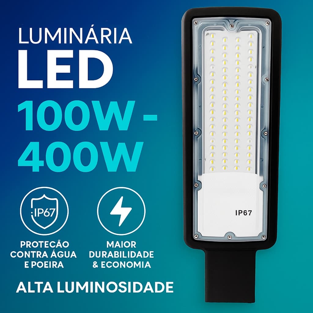 Luminária Poste 100W 200W 300W 400W Bivolt Led Slim Ip67 6500k Publica Branco Frio - Arco Íris LED