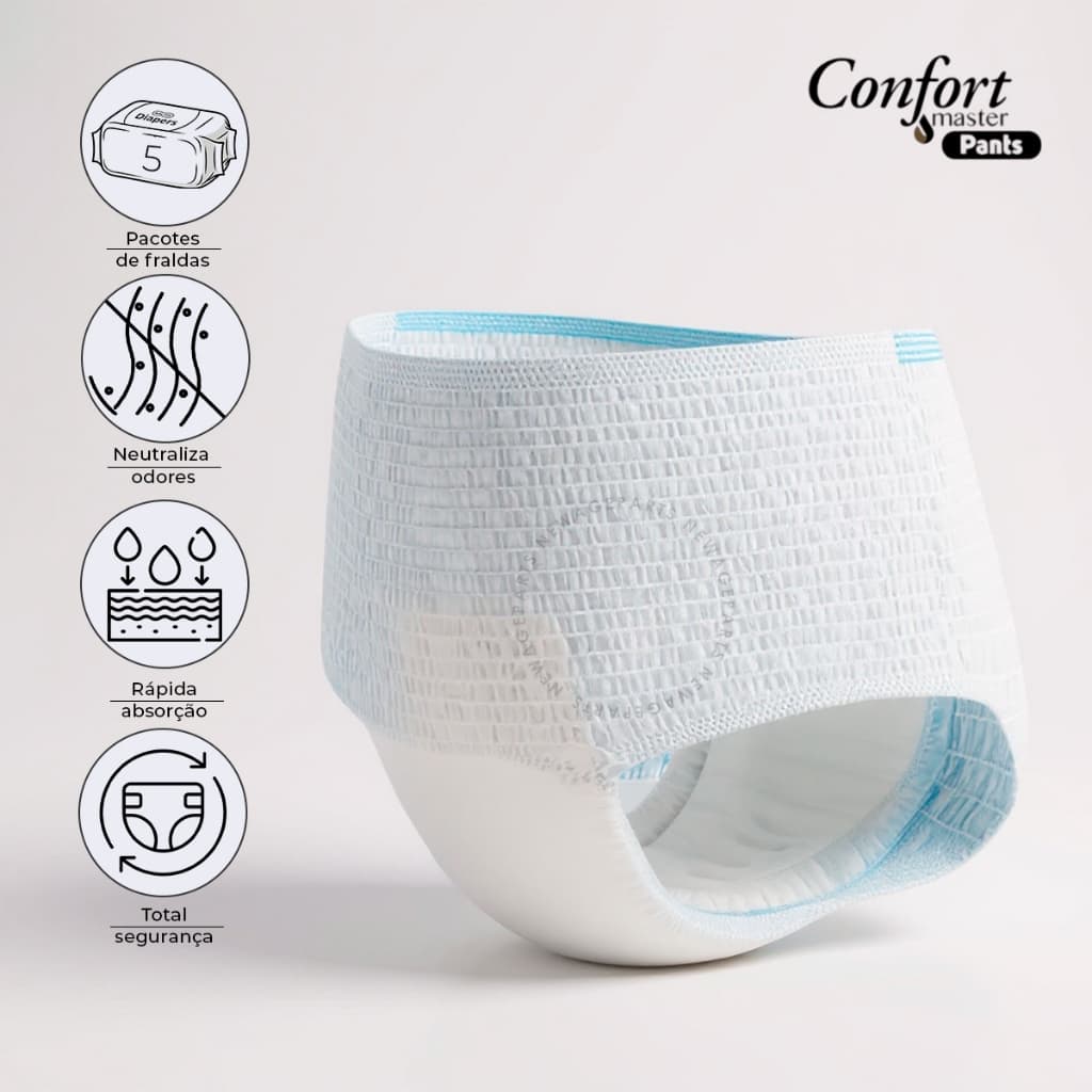 Fralda Geriátrica Descartável Unissex Calcinha/Cueca Pacote Confort Master 32 ou 64 ou 96 Unidades