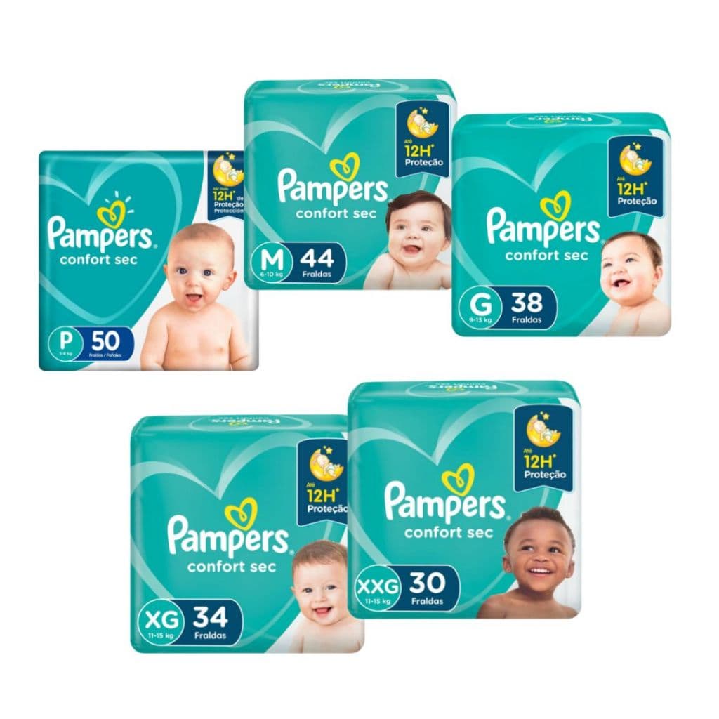 Fralda Pampers Confort Sec Absorção 12h Ajuste Elástico | Diversos Tamanhos | Entrega Rápida