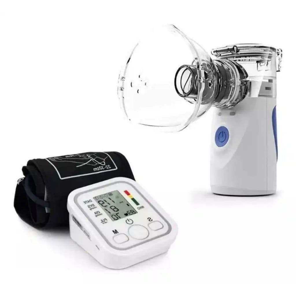 Kit 2 Aparelho Medidor De Pressão Arterial E Inalador Nebulizador Ultrassônico Portátil Usb Bivolt.XHL_STORE