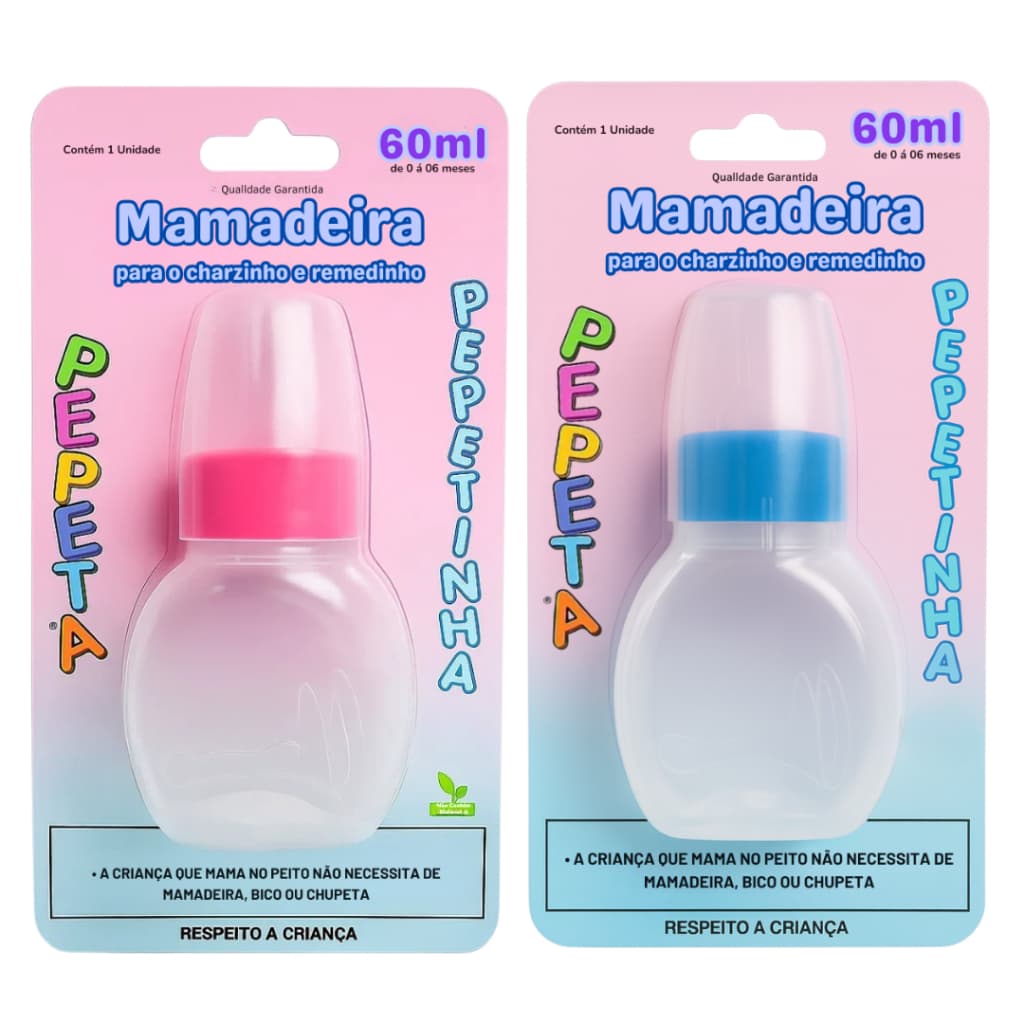 Mamadeira Azul ou Rosa Chuquinha Bebê Mini Pequena 60 ML Pepeta