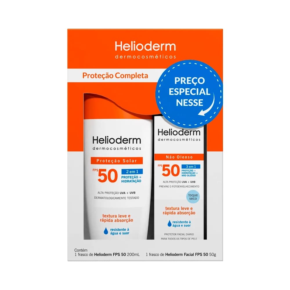 Kit Protetor Solar Helioderm Loção FPS 50 200ml + Protetor Solar Facial FPS 50 50g