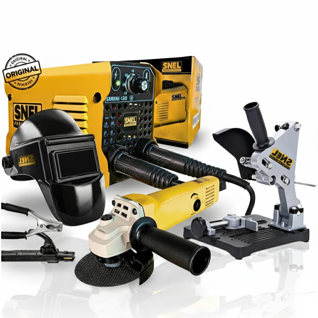 Kit Maquina Inversora de Solda Portátil Mini-120a 220V MMA Mascara Solda Fixa Esmerilhadeira Snel