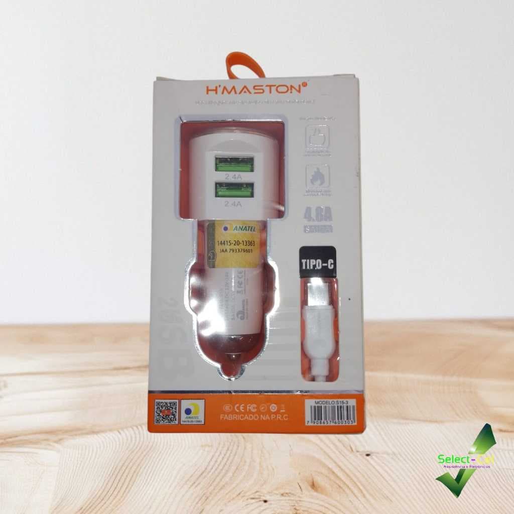 Carregador Veicular H’Maston 4.8A Duplo USB + Cabo Tipo-C  -- S15-3