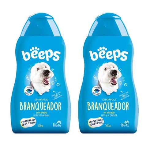Kit 2 Shampoo Beeps Branqueador para Cães e Gatos 500ml Shampoo Branqueador de Pelos Pet Society