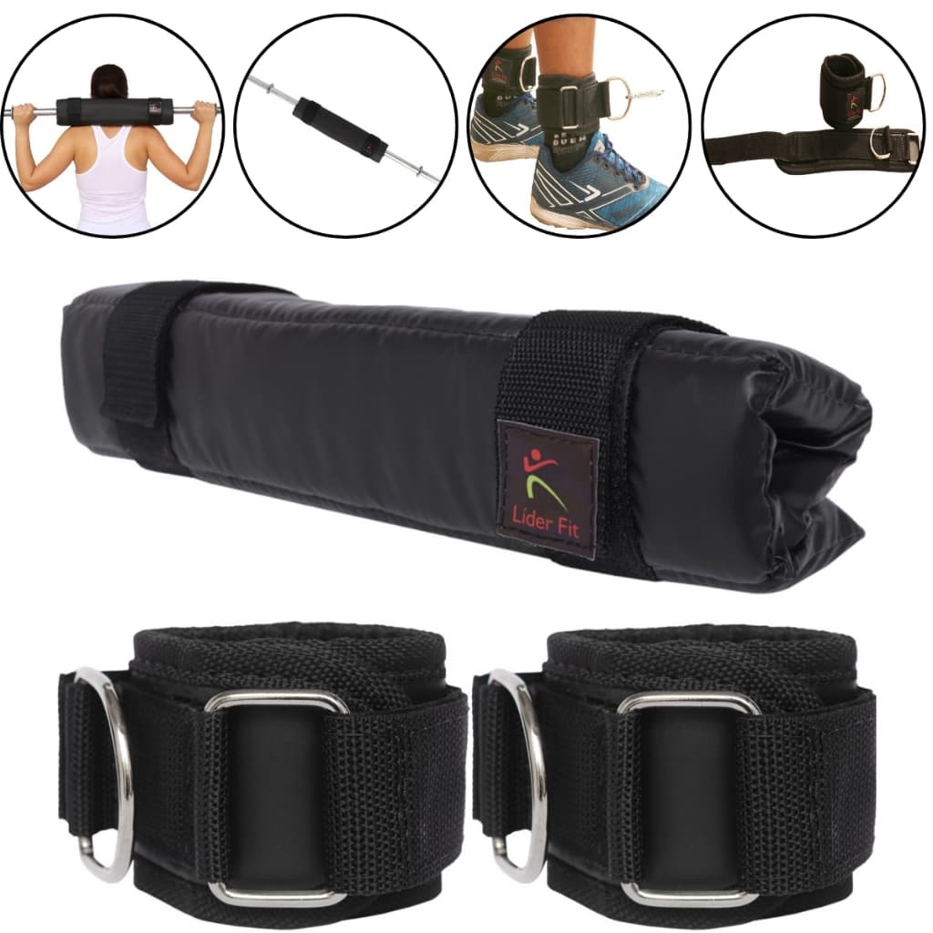 Kit Academia Protetor De Barra Para Agachamento Treino De Musculação E Par de Caneleira Crossover