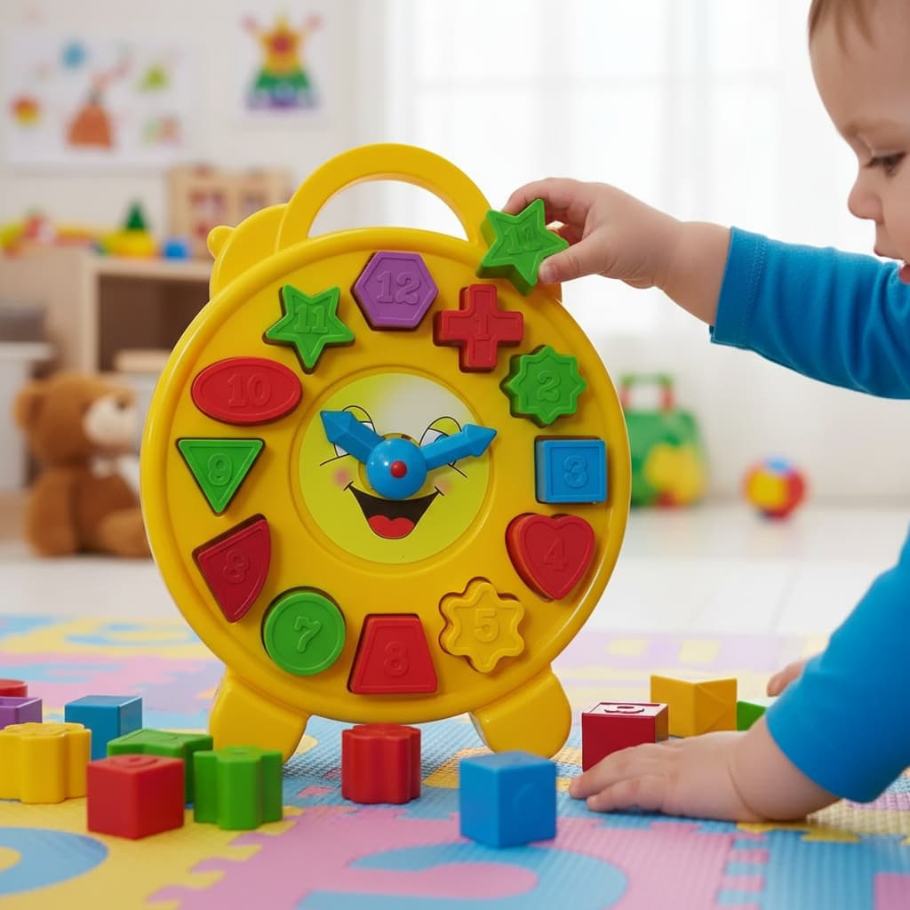 Relógio de Brinquedo Educativo Para Desenvolvimento Infantil Bebê Encaixar Peças Geométricas