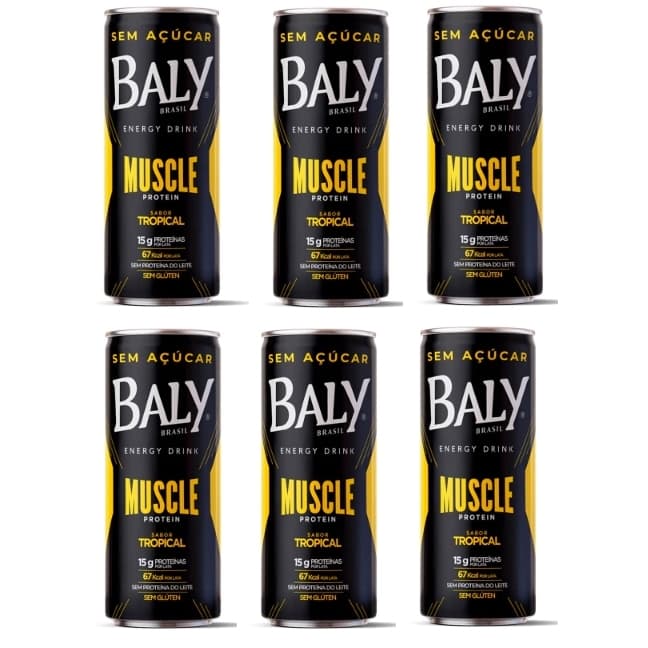 Baly Muscle Protein, Energético Proteico, Zero Açúcar, Sabor Tropical, Pack 6 Latas, 15g Proteína, 250ml
