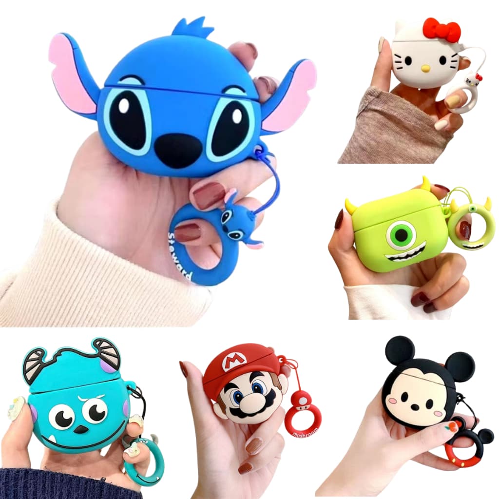 Capa Protetora AirPods Pro e AirPods Pro 2 Personagem 3D Silicone Case Desenho Animado
