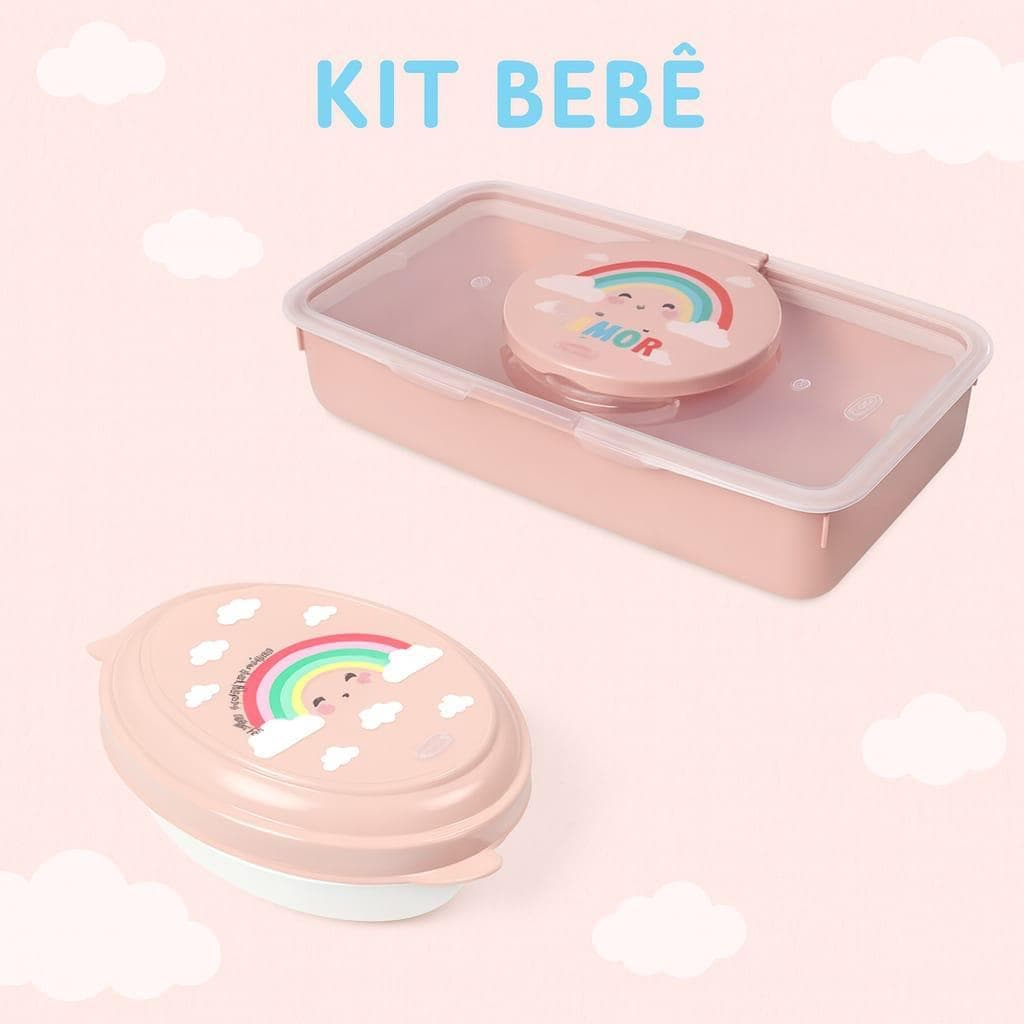 Kit Baby 2 Peças Saboneteira Infantil Com Tampa + Porta lenços Umedecido Infantil Bebê