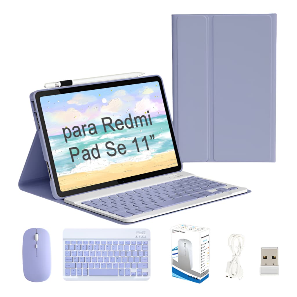 Teclado ABNT2 com suporte para caneta + Mouse sem fio Bluetooth para Xiaomi Redmi Pad SE 11" (2023 2025/Redmi Pad 2
