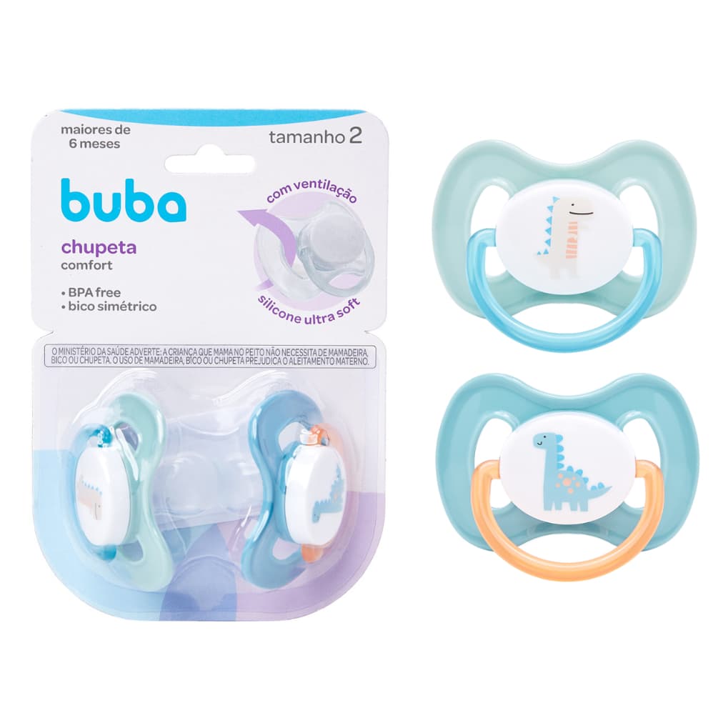 Kit Chupetas Tamanho 2 (+6 Meses) Magic Dino Comfort Utra Soft - Buba