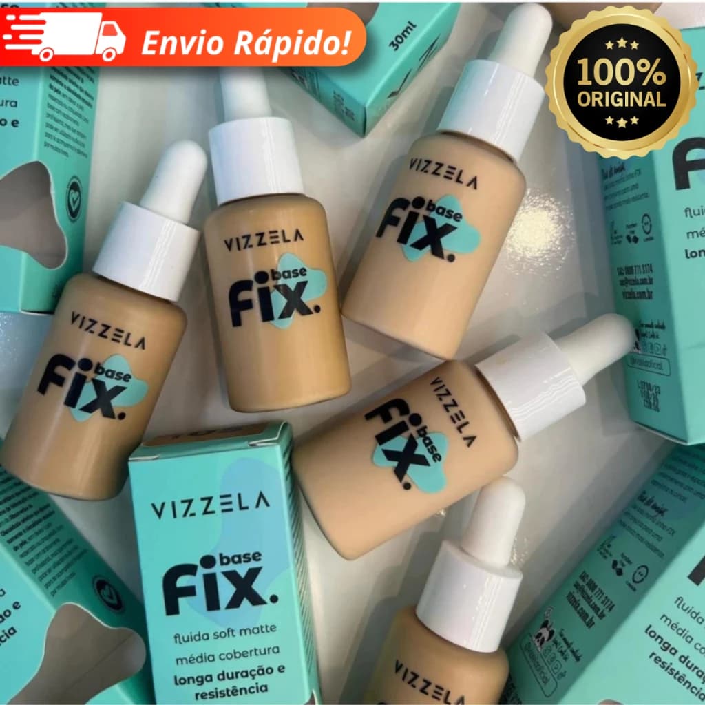 Base Fluida Liquida Vegana Matte Fix Vizzela - Media Cobertura / Soft Matte