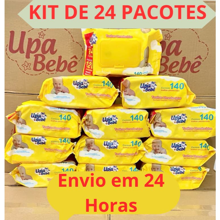 Kit Com 24 Upa Bebé Promoção 3360 Lenços Toalhas Umedecidas Upa Bebê (24 PACOTES 140 Unidades cada) Sem Álcool Promoção