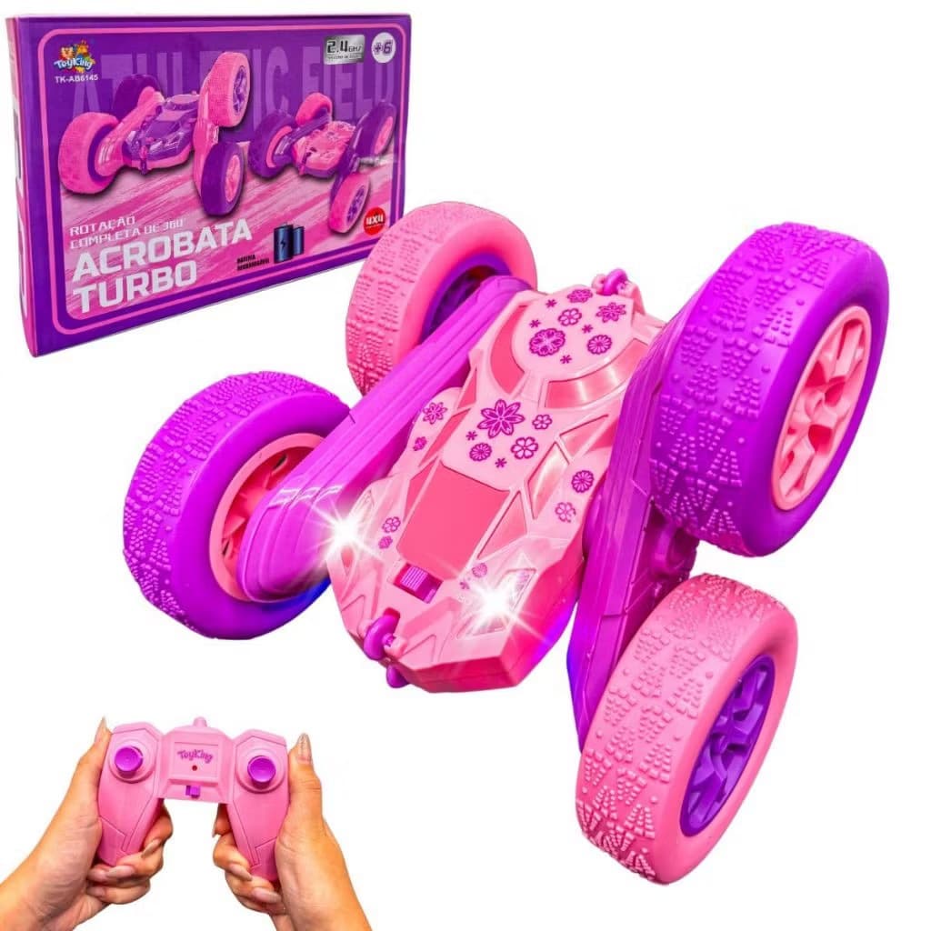 Carrinho Pink Controle Remoto Acrobata Turbo Rotação Completa de 360 Graus Bateria Recarregável Tk-AB6145