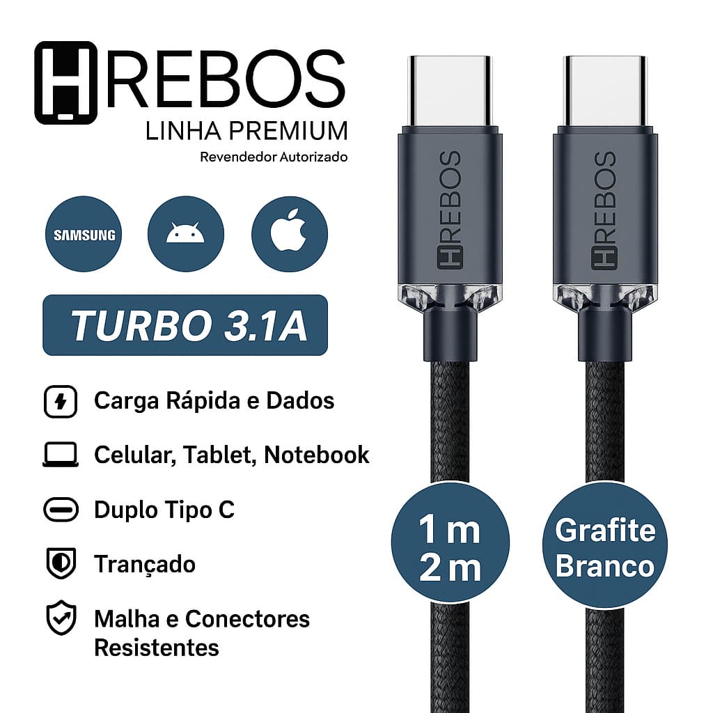 Cabo Tipo C Turbo 100w 3.1a Trançado iPhone 15 16 17 Galaxy Android 1m 2m notebook tablet