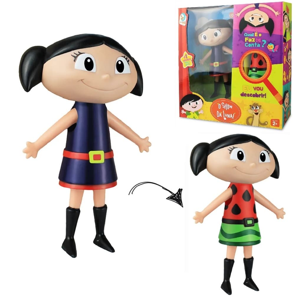 BAMBULUÁ Boneca Articulada Brinquedo Infantil O Show da Luna Melancia Joaninha Abelha 20cm Original
