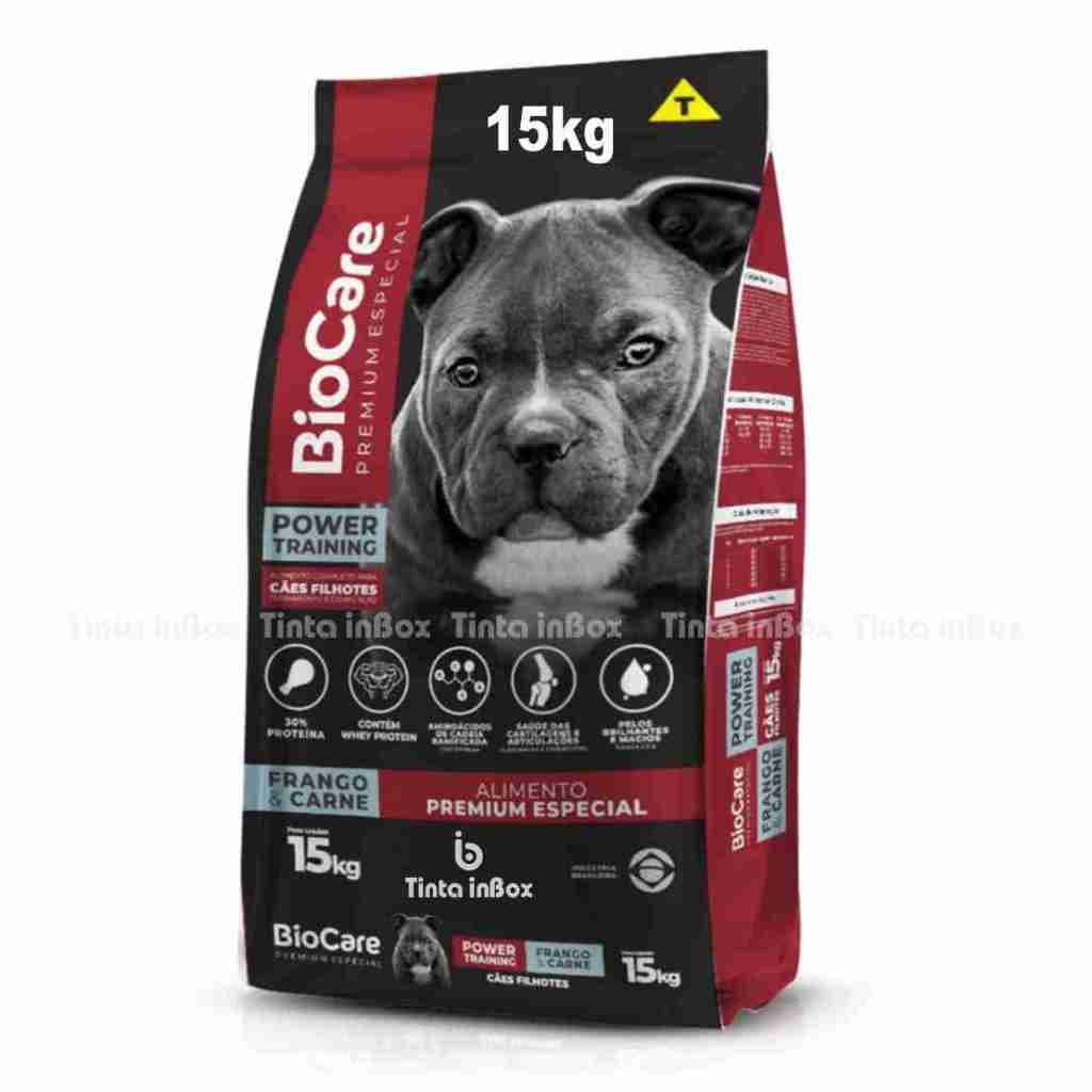 Ração 15kg Cachorro Filhote 30% Proteína Premium Biocare Power Training Frango & Carne