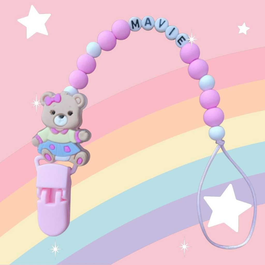 Prendedor de chupeta com nome personalizado urso ursinho bebê menina menino