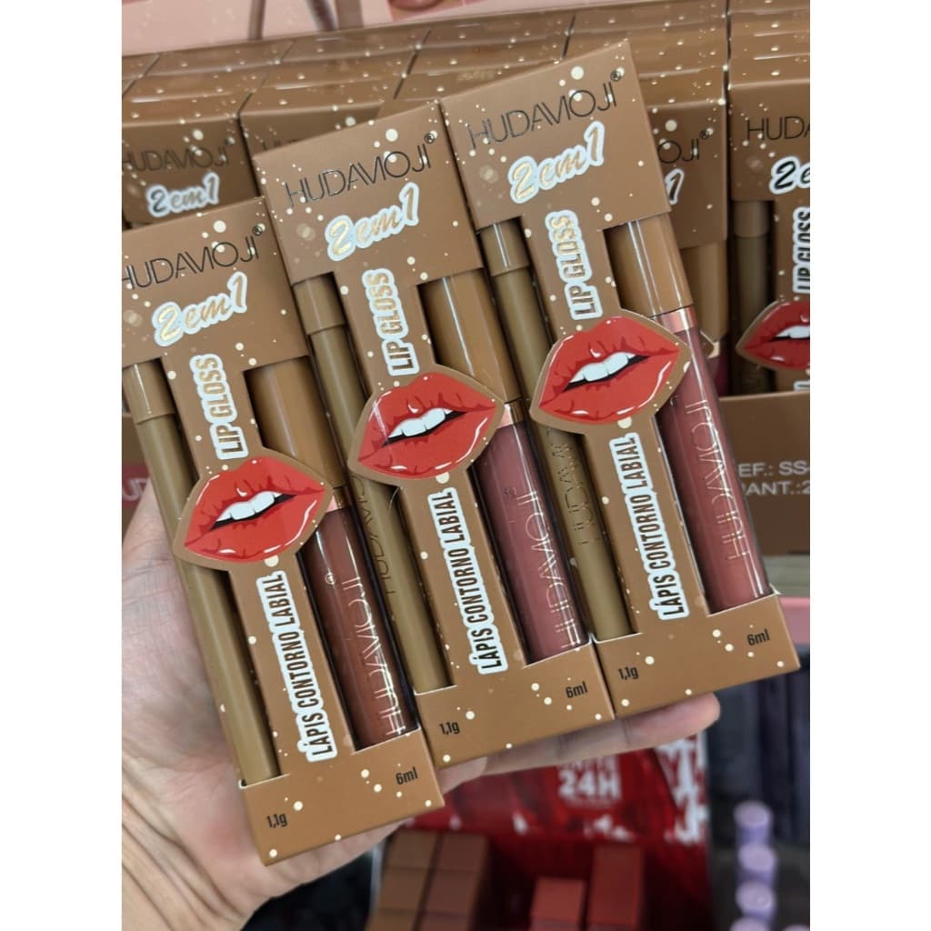 Kit 2 em 1 Batom Líquido Matte + Lápis Labial de Contorno Hudamoji SS-027C