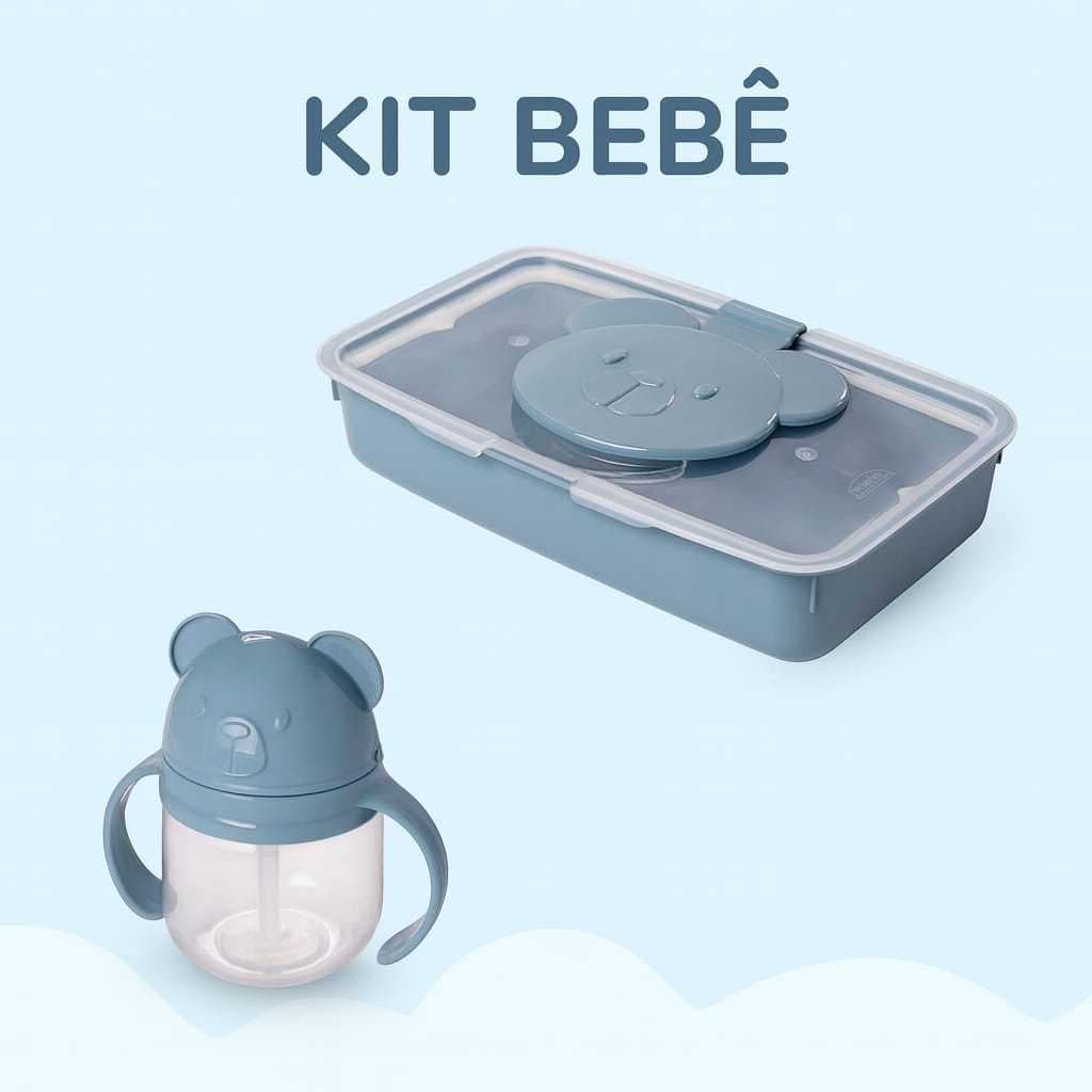 Kit 2 Peças Porta Toalhas Umedecidas Com Vedação + Copo De Transição Com Alça Bebê Infantil