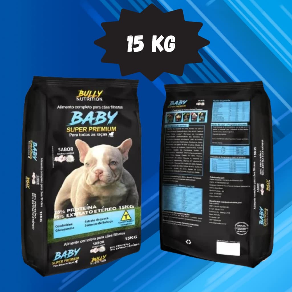 Ração 15Kg Bully Nutrition Baby Ração Extra Premium Filhotes Todas as Raças