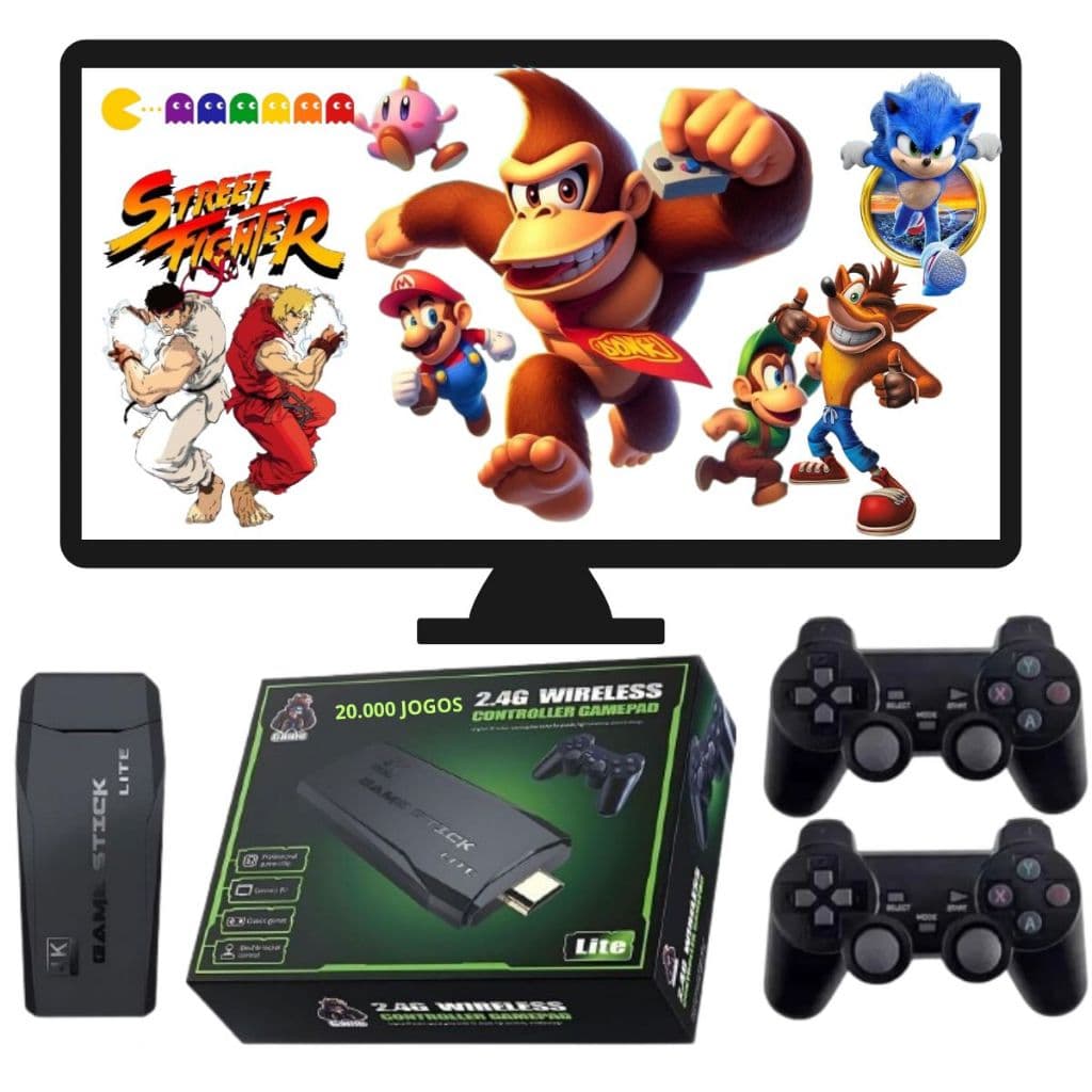 Video Game Retro Stick Adaptador HDMI Game 20 Mil Jogos 2 Controles sem fio Preto