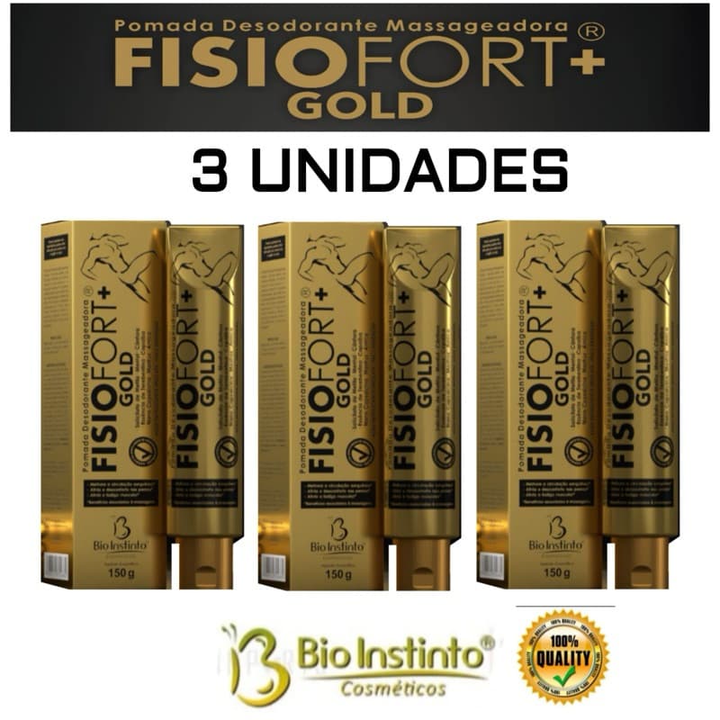 Kit 3 Pomada Desodorante Massageadora Fisiofort+ Gold 150g - Bio Instinto