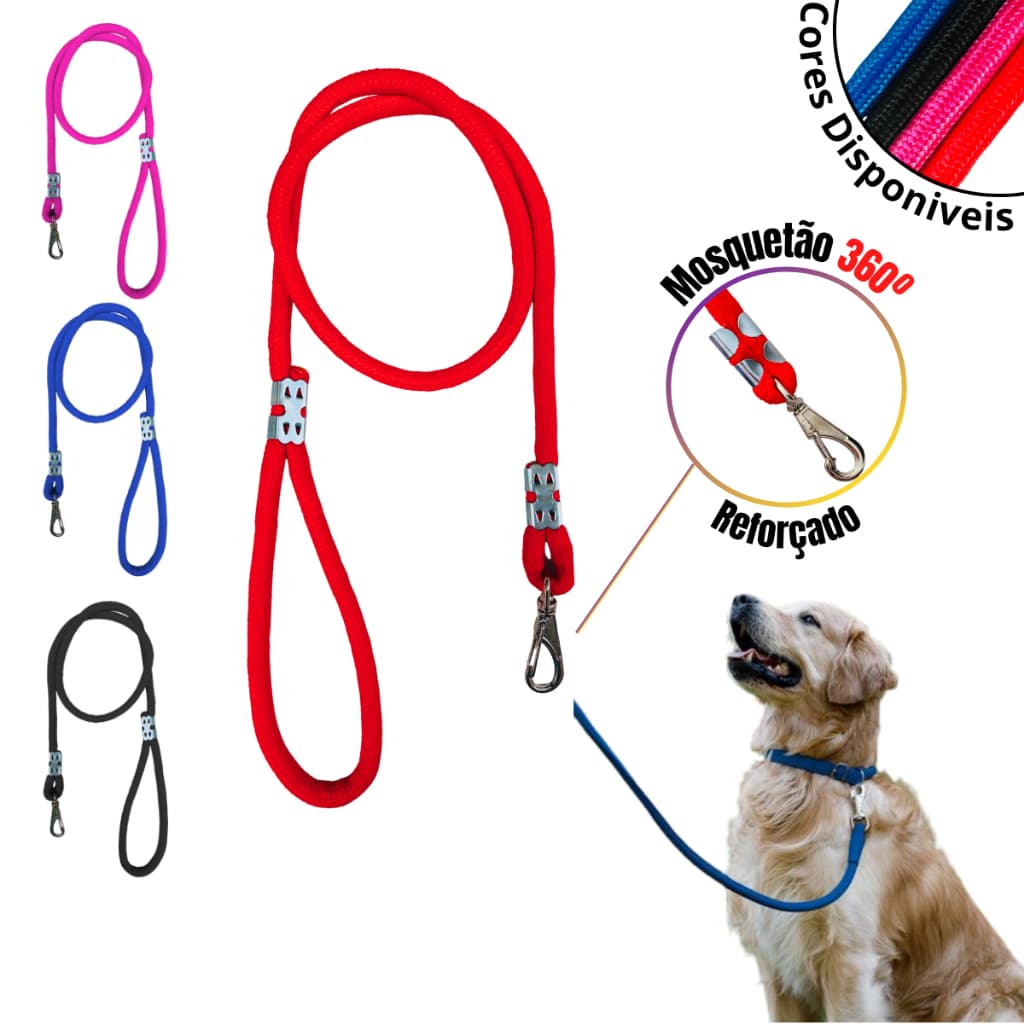 Guia de Cachorro Corda Reforçada 8mm 1 Metro Com Mosquetão Banho e Tosa