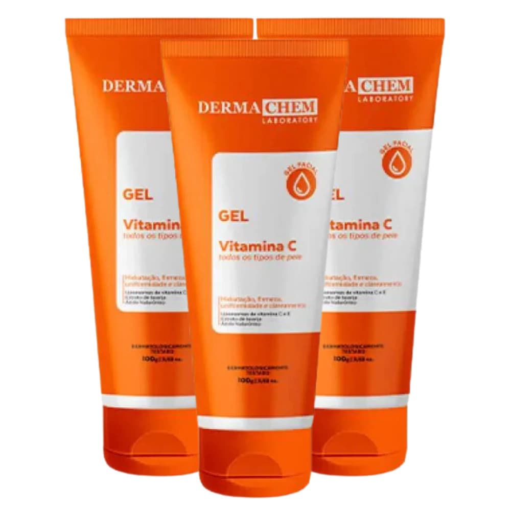 Gel Facial Anti-Idade Vitamina C 100g Dermachem com Ácido Hialurônico